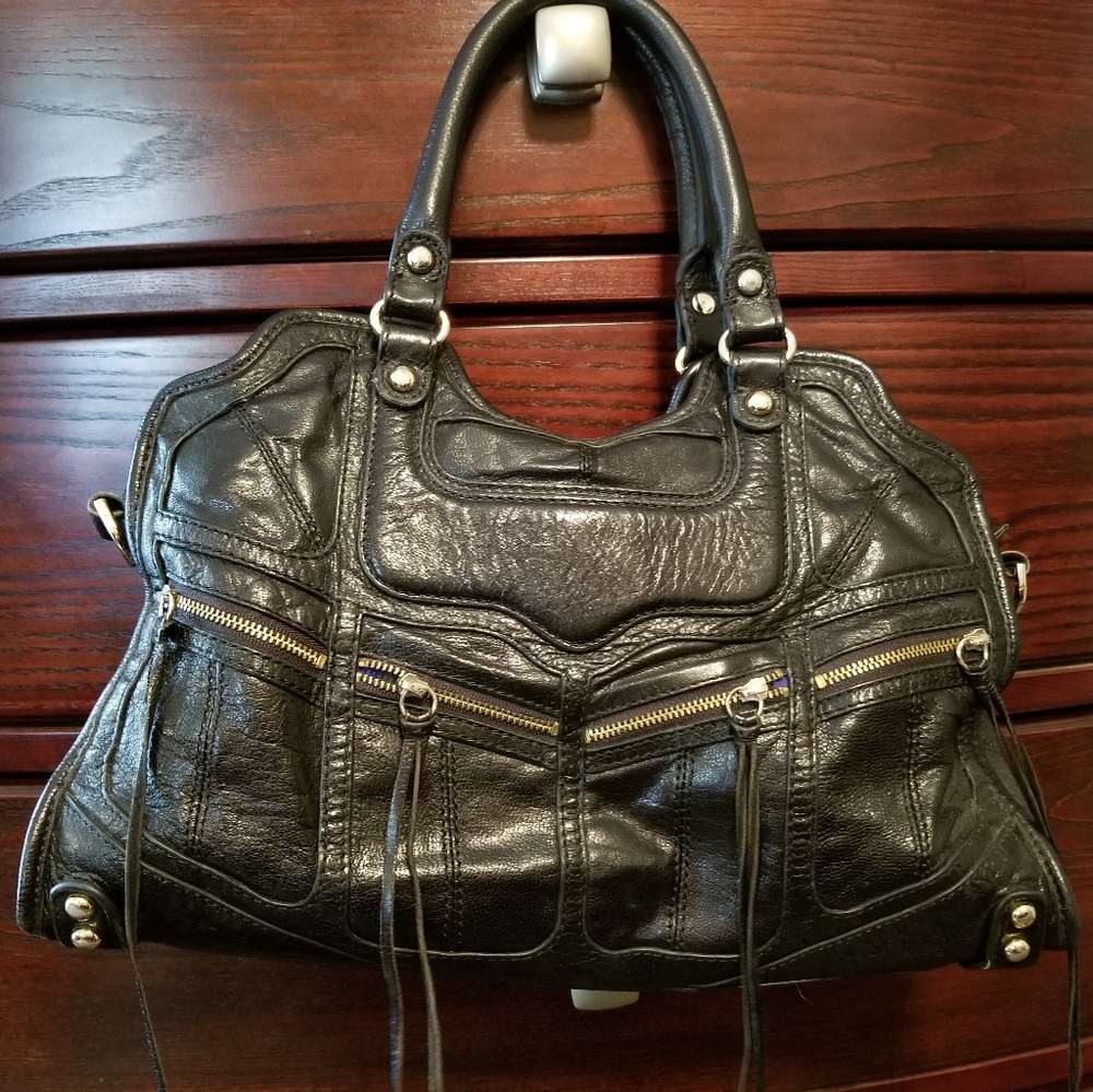Rebecca Minkoff black leather handbag.